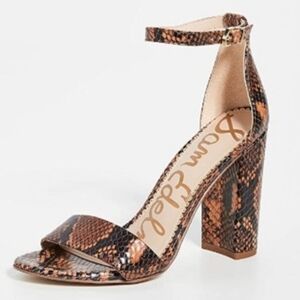 Sam Edelman Yaro Block Heel Sandals Ankle Strap Snakeskin Print Leather Size 7.5